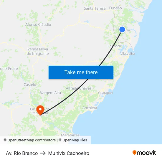 Av. Rio Branco to Multivix Cachoeiro map