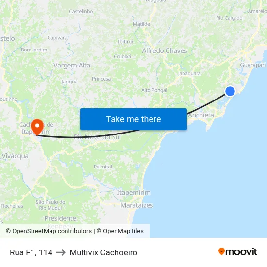 Rua F1, 114 to Multivix Cachoeiro map