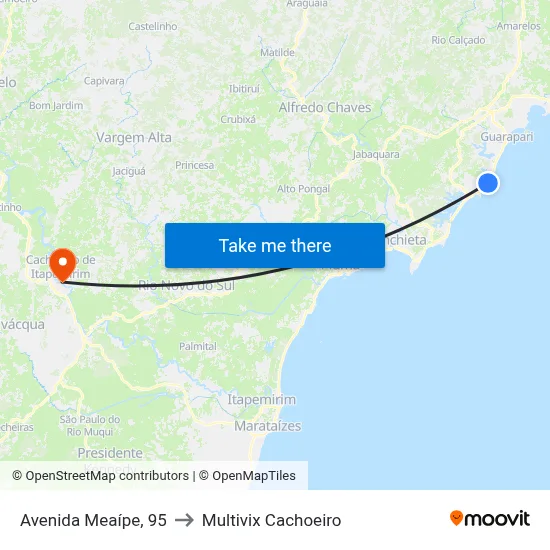 Avenida Meaípe, 95 to Multivix Cachoeiro map