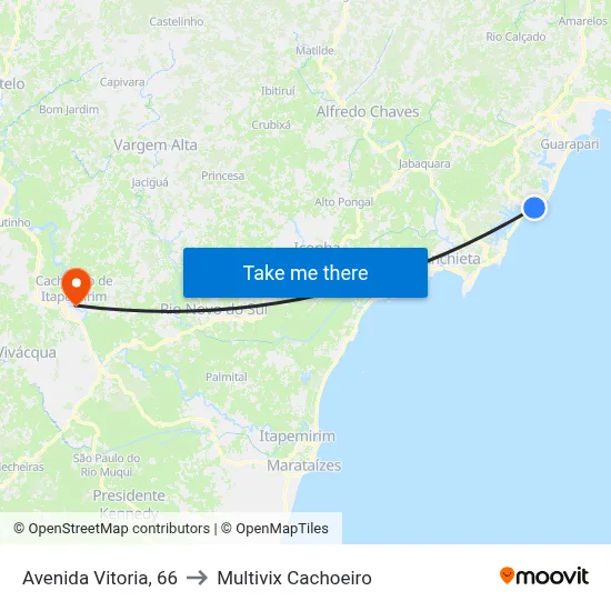 Avenida Vitoria, 66 to Multivix Cachoeiro map