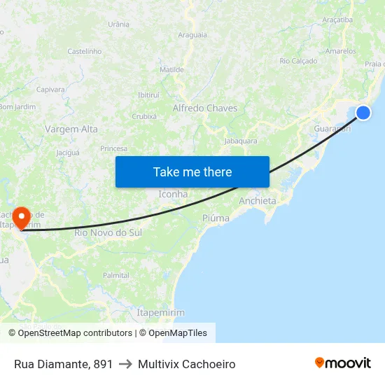 Rua Diamante, 891 to Multivix Cachoeiro map
