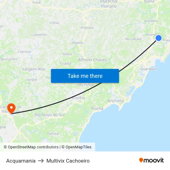 Acquamania to Multivix Cachoeiro map