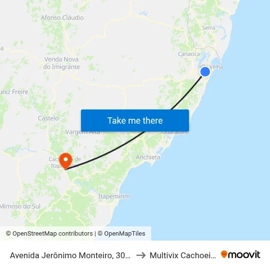 Avenida Jerônimo Monteiro, 3033 to Multivix Cachoeiro map