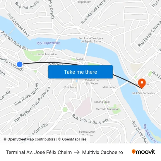 Terminal Av. José Félix Cheim to Multivix Cachoeiro map