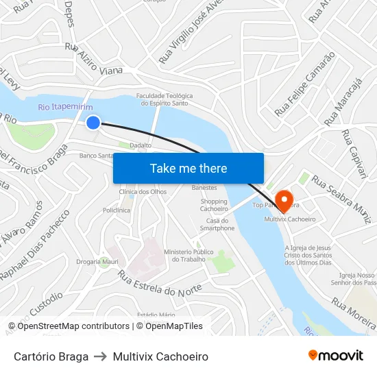 Cartório Braga to Multivix Cachoeiro map