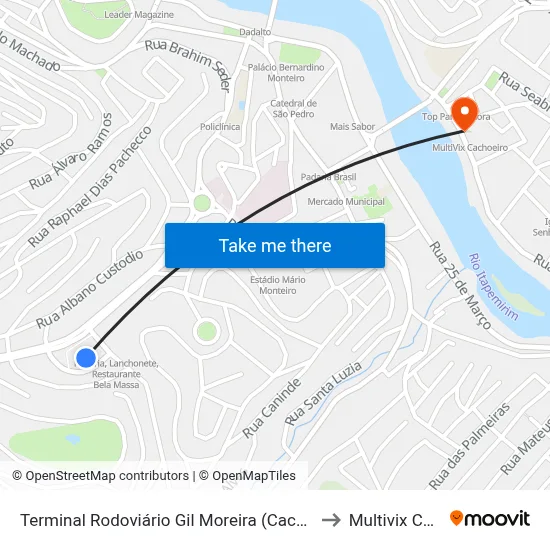 Terminal Rodoviário Gil Moreira (Cachoeiro De Itapemirim) to Multivix Cachoeiro map