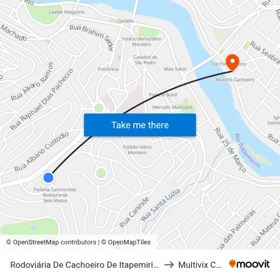 Rodoviária De Cachoeiro De Itapemirim (Linhas Municipais) to Multivix Cachoeiro map