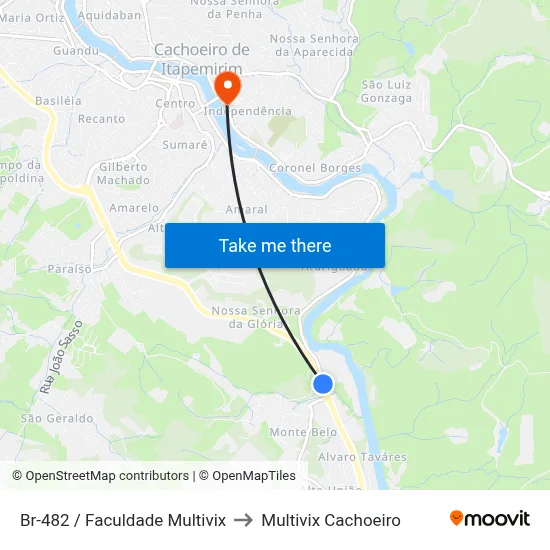 Br-482 / Faculdade Multivix to Multivix Cachoeiro map