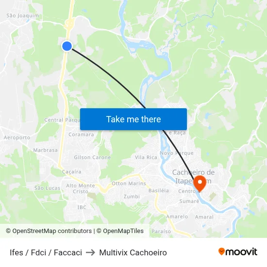 Ifes / Fdci / Faccaci to Multivix Cachoeiro map