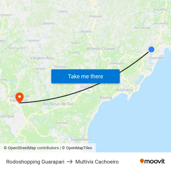 Rodoshopping Guarapari to Multivix Cachoeiro map