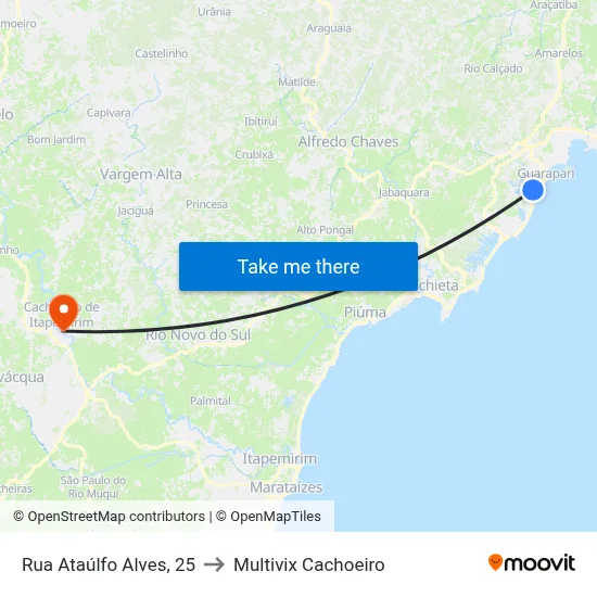 Rua Ataúlfo Alves, 25 to Multivix Cachoeiro map