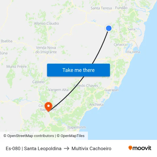 Es-080 | Santa Leopoldina to Multivix Cachoeiro map