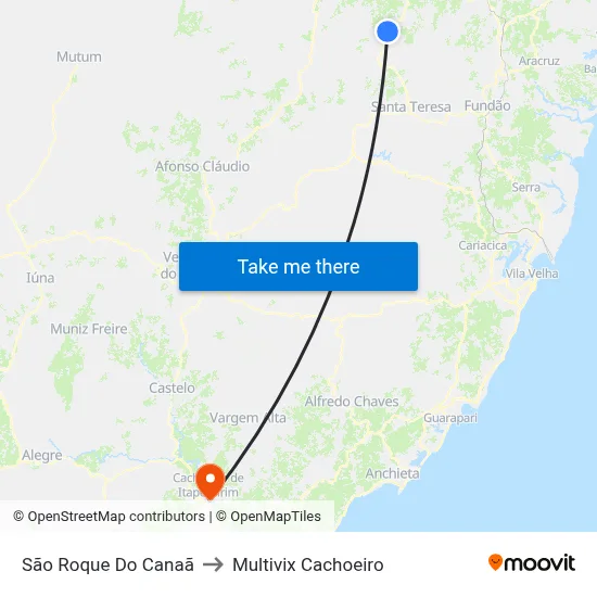 São Roque Do Canaã to Multivix Cachoeiro map