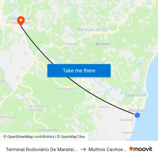 Terminal Rodoviário De Marataízes to Multivix Cachoeiro map