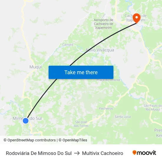 Rodoviária De Mimoso Do Sul to Multivix Cachoeiro map