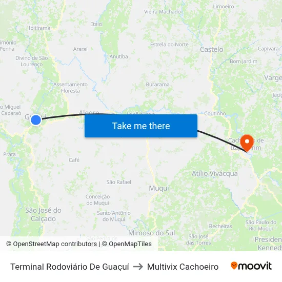 Terminal Rodoviário De Guaçuí to Multivix Cachoeiro map