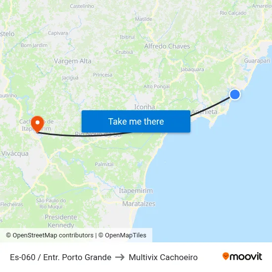 Es-060 / Entr. Porto Grande to Multivix Cachoeiro map