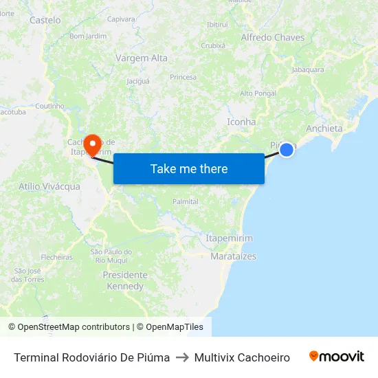 Terminal Rodoviário De Piúma to Multivix Cachoeiro map