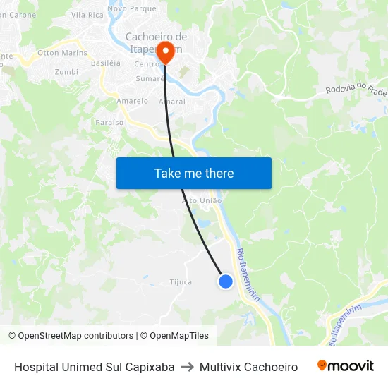 Hospital Unimed Sul Capixaba to Multivix Cachoeiro map