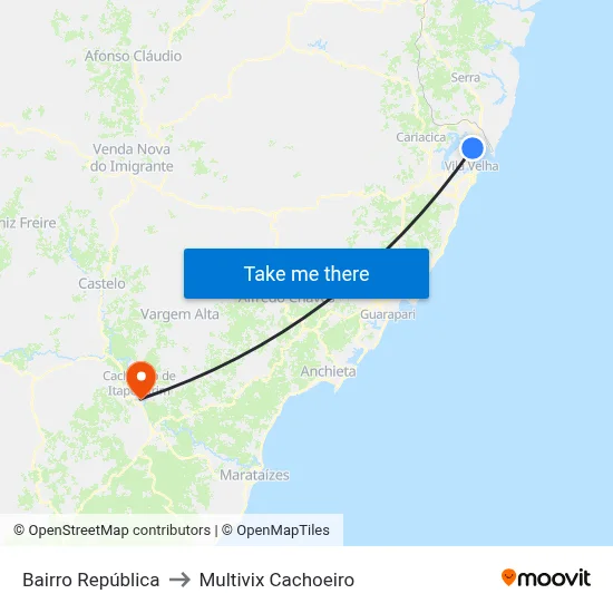 Bairro República to Multivix Cachoeiro map