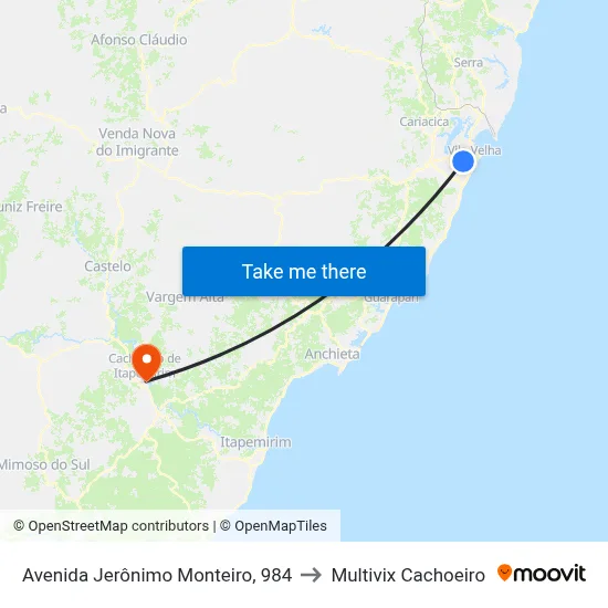 Avenida Jerônimo Monteiro, 984 to Multivix Cachoeiro map