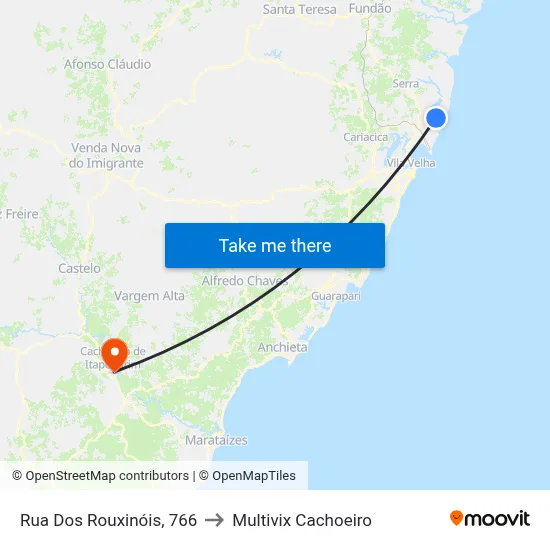 Rua Dos Rouxinóis, 766 to Multivix Cachoeiro map
