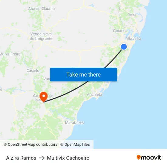 Alzira Ramos to Multivix Cachoeiro map