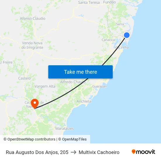 Rua Augusto Dos Anjos, 205 to Multivix Cachoeiro map