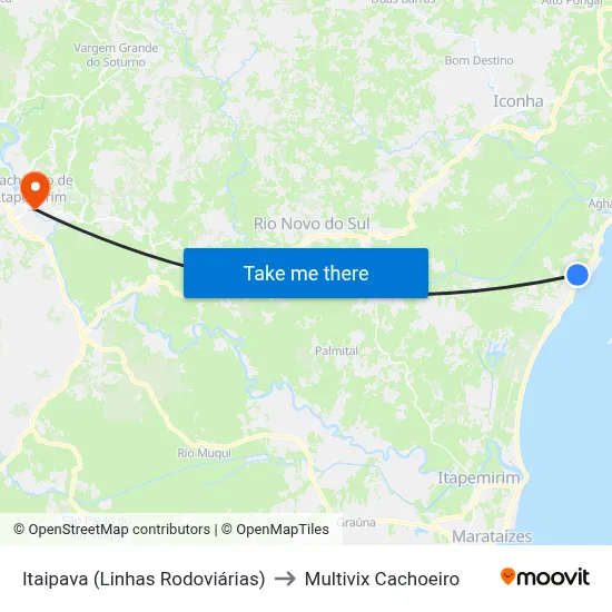 Itaipava (Linhas Rodoviárias) to Multivix Cachoeiro map