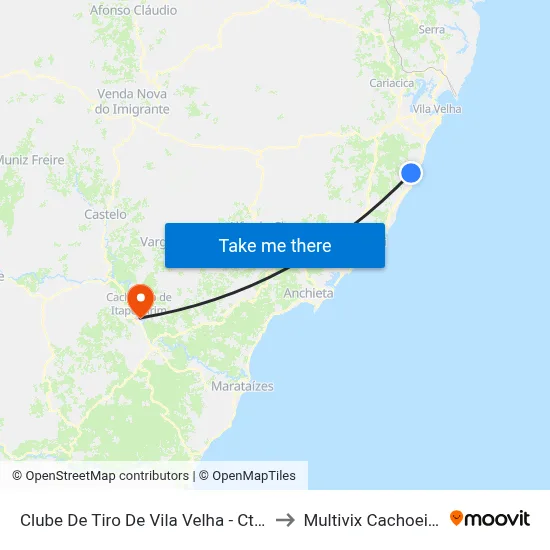 Clube De Tiro De Vila Velha - Ctvv to Multivix Cachoeiro map