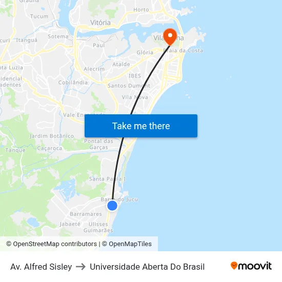 Av. Alfred Sisley to Universidade Aberta Do Brasil map