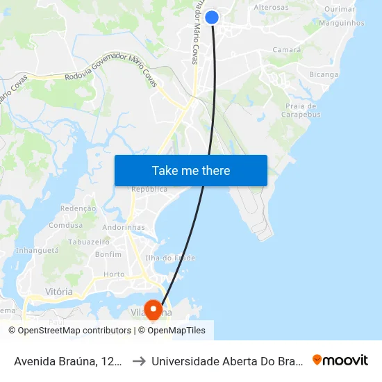 Avenida Braúna, 1240 to Universidade Aberta Do Brasil map