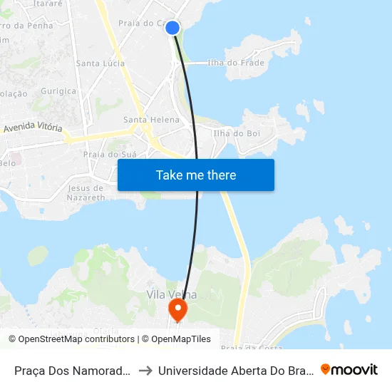 Praça Dos Namorados to Universidade Aberta Do Brasil map