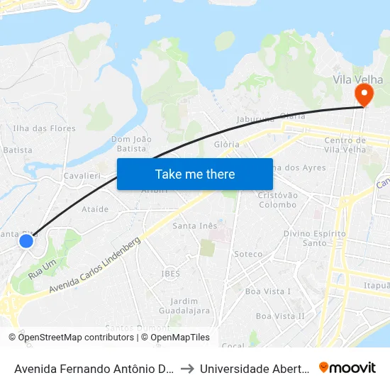 Avenida Fernando Antônio Da Silveira, 218 to Universidade Aberta Do Brasil map