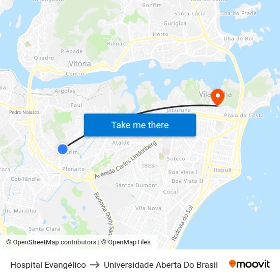 Hospital Evangélico to Universidade Aberta Do Brasil map
