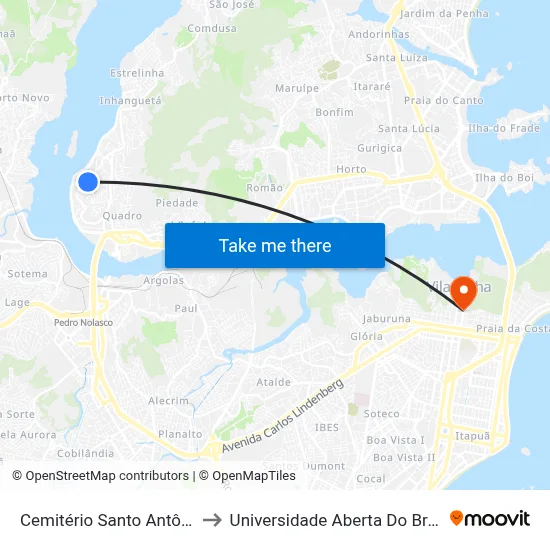 Cemitério Santo Antônio to Universidade Aberta Do Brasil map