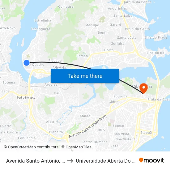 Avenida Santo Antônio, 1024 to Universidade Aberta Do Brasil map