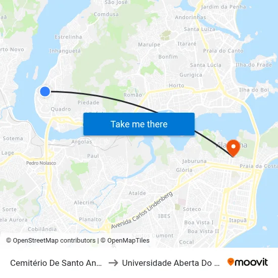 Cemitério De Santo Antônio to Universidade Aberta Do Brasil map