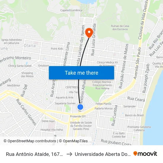 Rua Antônio Ataíde, 1679-1723 to Universidade Aberta Do Brasil map
