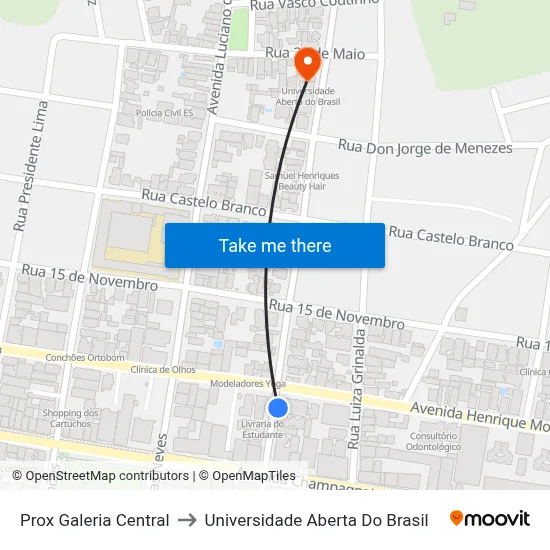 Prox Galeria Central to Universidade Aberta Do Brasil map