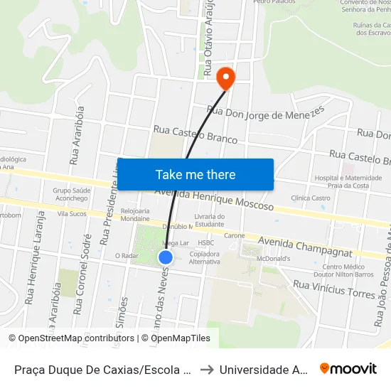 Praça Duque De Caxias/Escola Estadual Vasco Coutinho to Universidade Aberta Do Brasil map