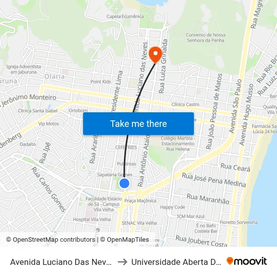Avenida Luciano Das Neves, 1154 to Universidade Aberta Do Brasil map