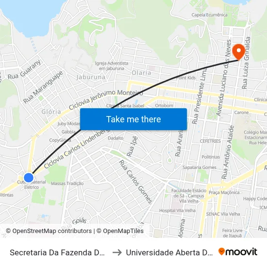 Secretaria Da Fazenda Do Estado to Universidade Aberta Do Brasil map