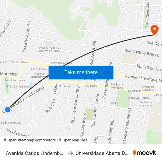 Avenida Carlos Lindemberg, 401 to Universidade Aberta Do Brasil map