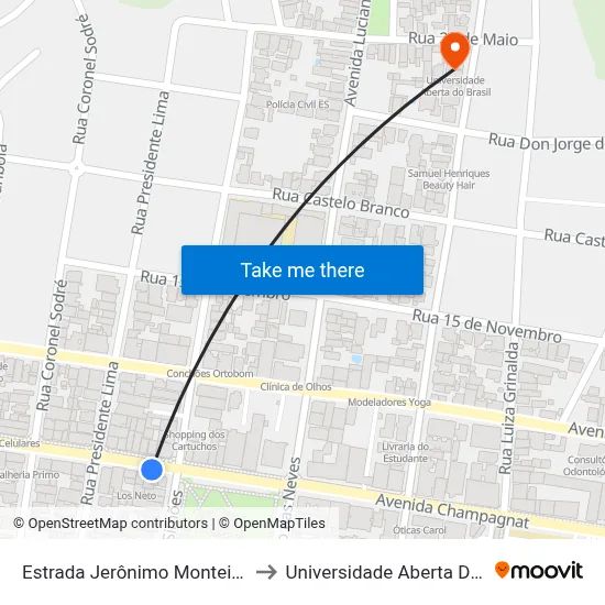 Estrada Jerônimo Monteiro, 1287 to Universidade Aberta Do Brasil map