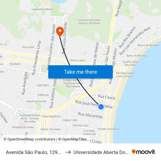Avenida São Paulo, 1291-1299 to Universidade Aberta Do Brasil map