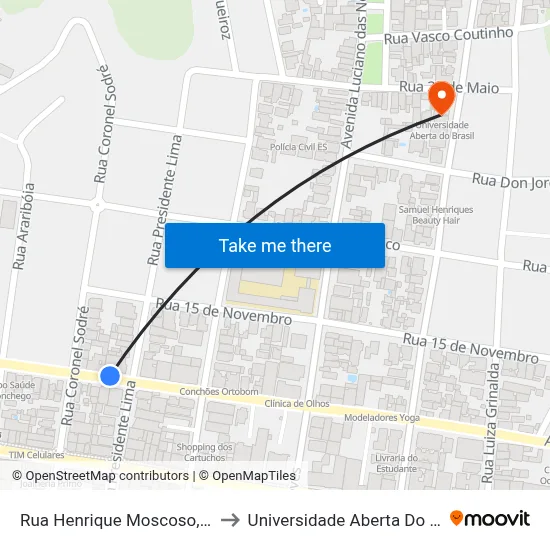 Rua Henrique Moscoso, 1436 to Universidade Aberta Do Brasil map