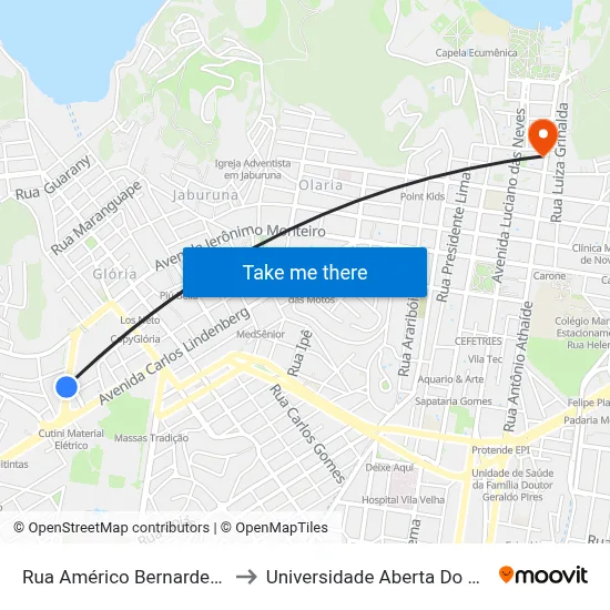 Rua Américo Bernardes, 34 to Universidade Aberta Do Brasil map