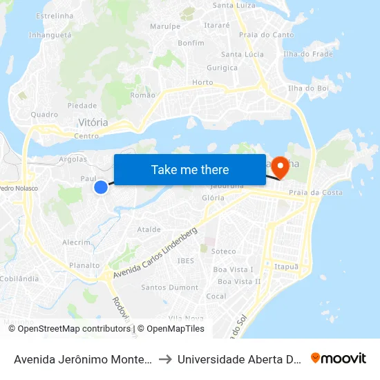 Avenida Jerônimo Monteiro, 598 to Universidade Aberta Do Brasil map