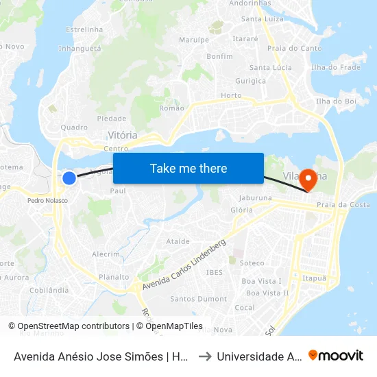 Avenida Anésio Jose Simões | Hospital Estadual De Vila Velha to Universidade Aberta Do Brasil map